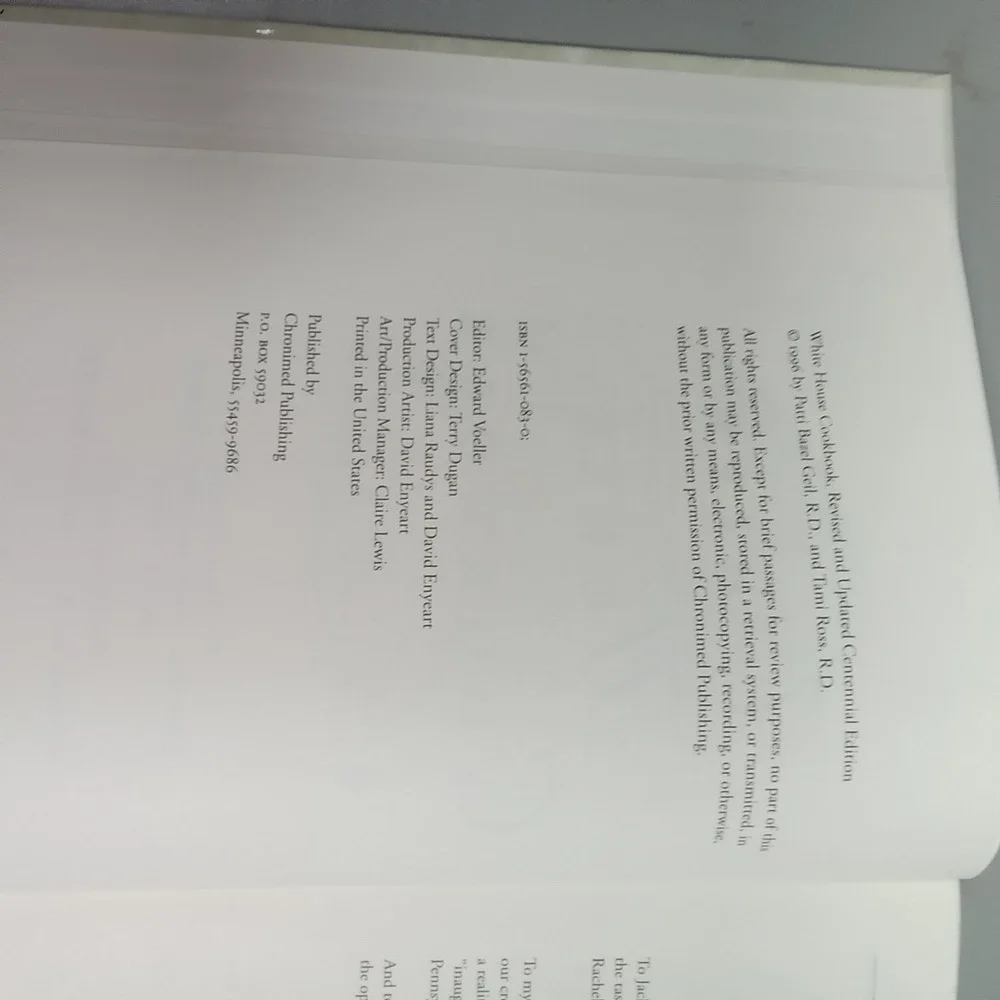 White House Cook Book Centennial Edition 1890s Recipes Bush Clinton 1996 Ziemann